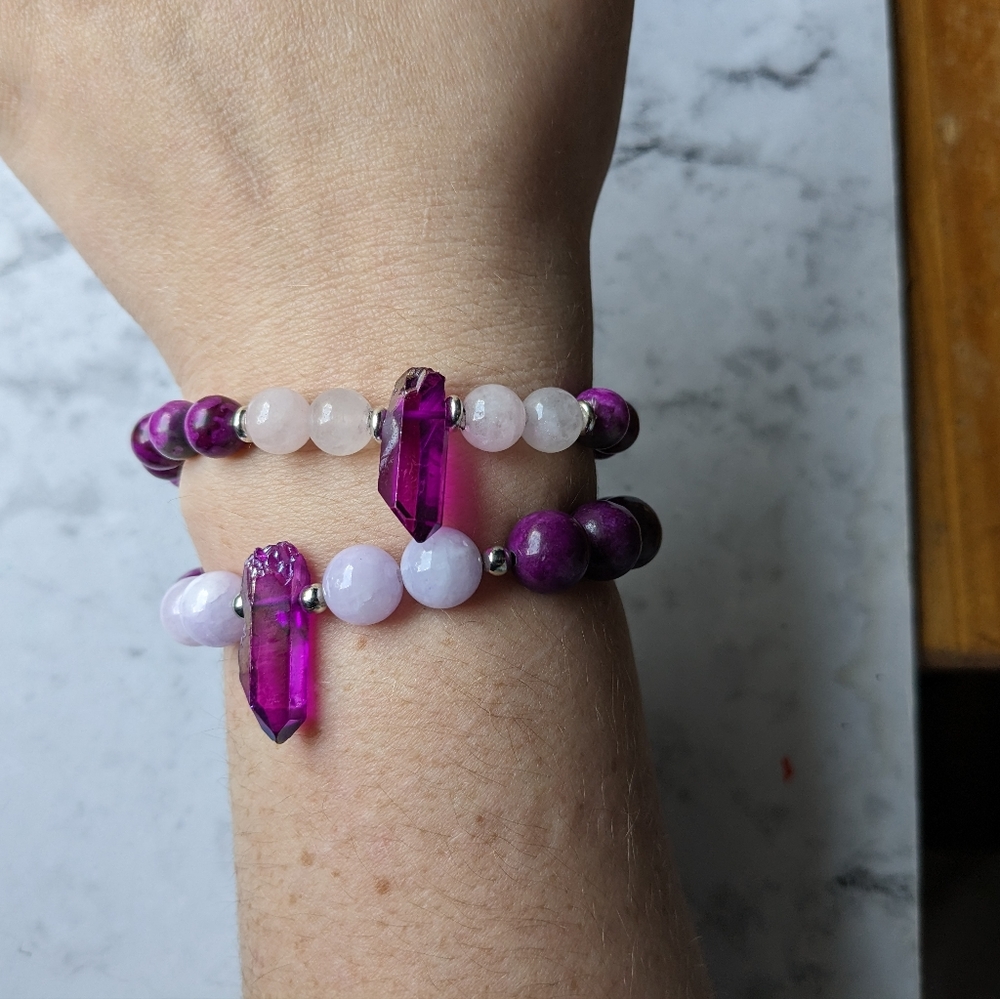 Sugalite Rose Quartz Crystal Stone bead bracelet - Picture 4 of 9